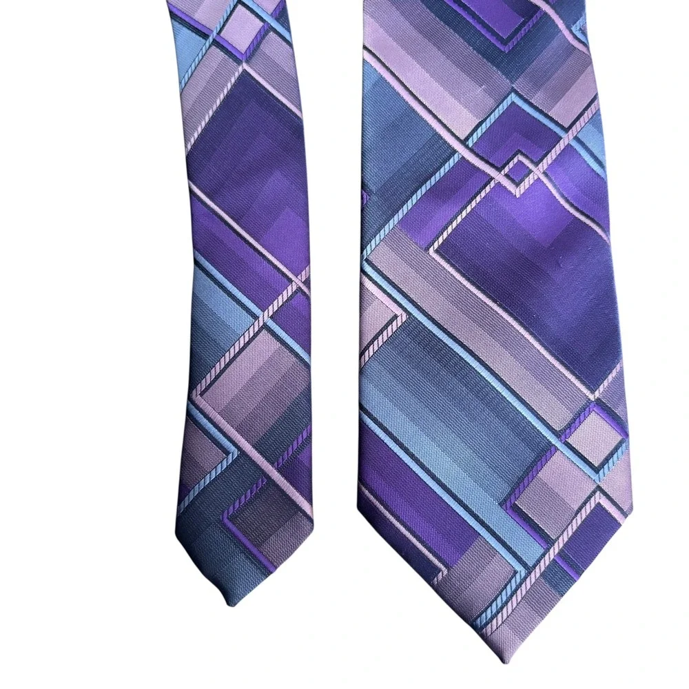 John Ashford Men's Neck Tie‎ Geometric Purple Blue Pattern 100% Polyester